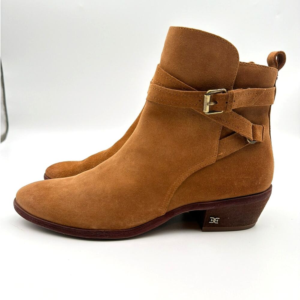 New Sam Edelman 8.5 Polina Brown Suede Western Buckle Ankle Boots Booties Heels